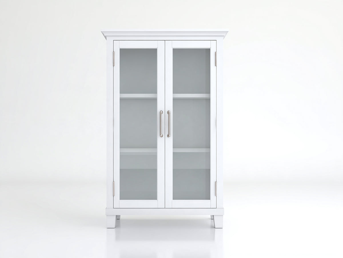 Vitrina de madera y vidrio 90 x 40 x 180 cm - Blanco y plateado - 2 puertas acristaladas y estantes interiores