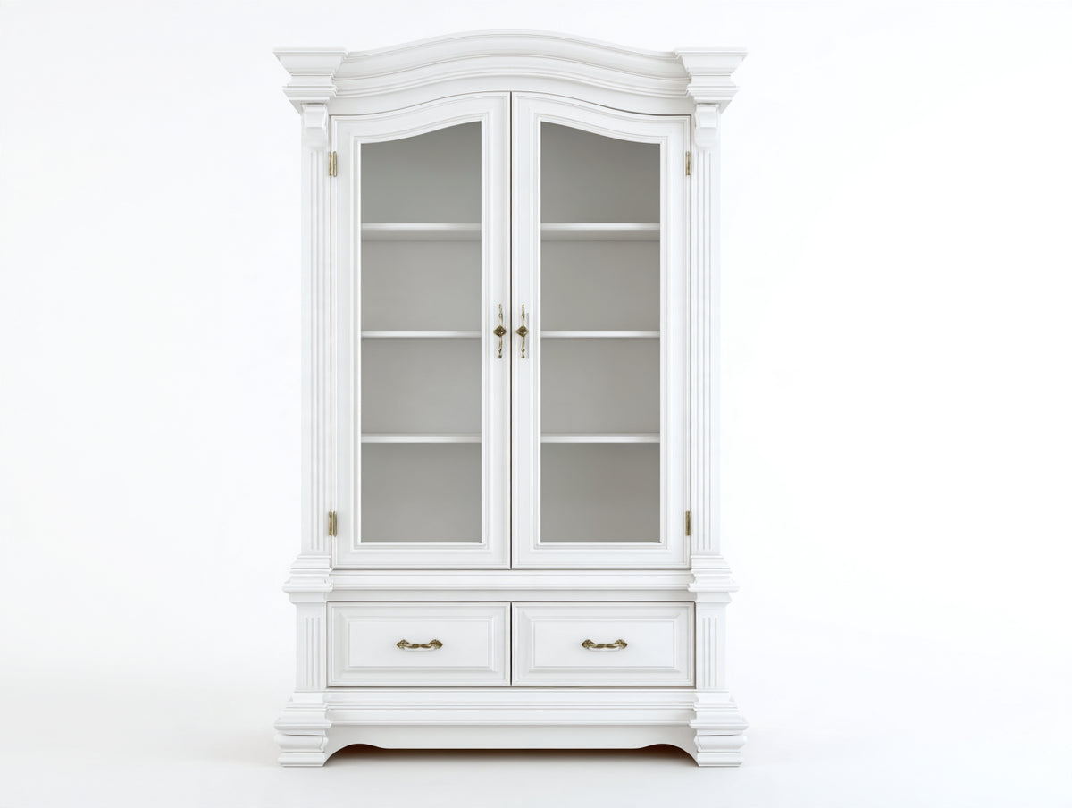 Vitrina de madera 110 x 48 x 195 cm - blanco - diseño clásico con dos puertas de cristal y dos cajones