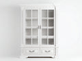 Vitrina de madera y vidrio 120x45x200 cm - Blanco transparente y plateado - 2 puertas acristaladas con 2 cajones y diseño clásico