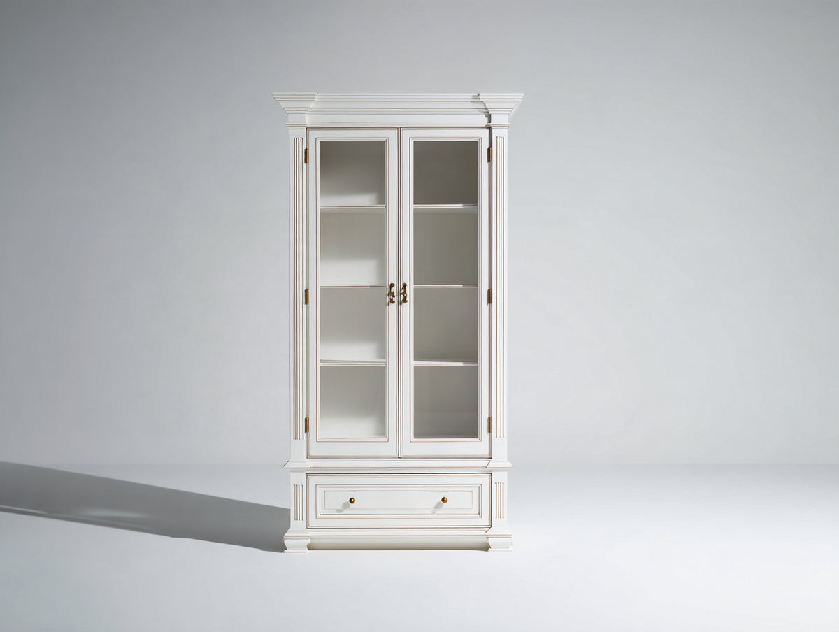 Vitrina de madera 95 x 45 x 195 cm - blanco y transparente - 2 puertas acristaladas y 1 cajón con diseño clásico