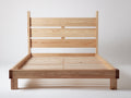 Cama doble de madera 210 x 168 x 115 cm - Madera natural - Cabecero de paneles horizontales y somier de listones