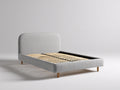 Cama doble tapizada 205x160x105 cm - Gris claro y madera natural - Cabecero acolchado con base de lamas