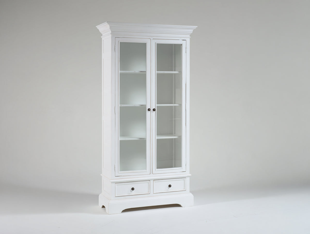 Vitrina de madera y vidrio 95x42x185 cm - blanco - 2 puertas acristaladas y 2 cajones - diseño clásico para salón y comedor