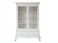 Vitrina de madera 115 x 48 x 200 cm - blanco - diseño clásico con dos puertas de cristal y dos cajones