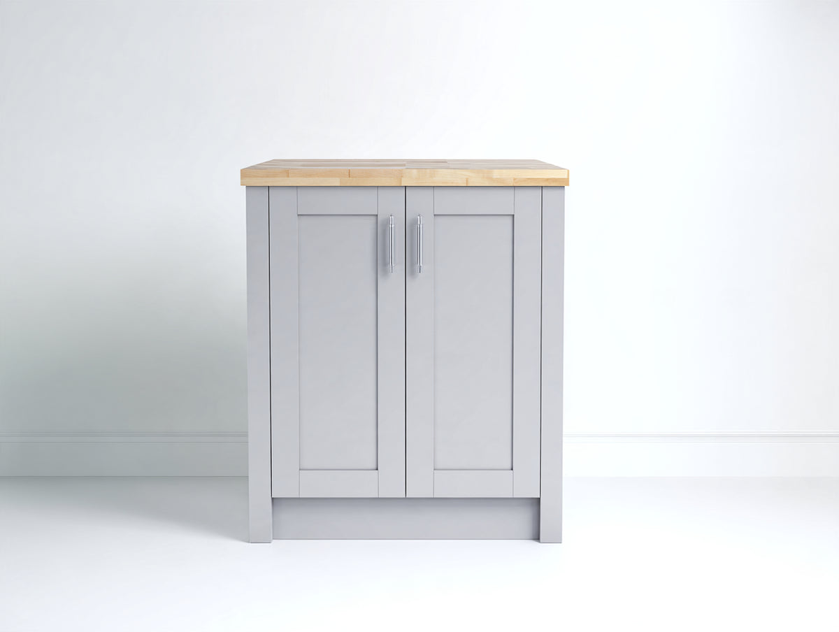 Aparador de madera 80 x 40 x 90 cm - gris claro y natural - diseño moderno con dos puertas y encimera de madera