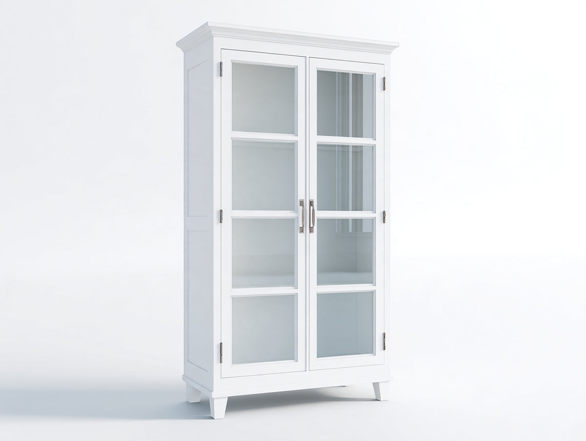 Vitrina de madera 100 x 45 x 190 cm - blanco y transparente - 2 puertas acristaladas y diseño clásico