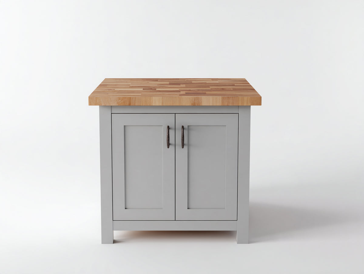 Aparador de madera 90x45x85 cm - Gris claro madera natural y bronce oscuro - 2 puertas con encimera de madera
