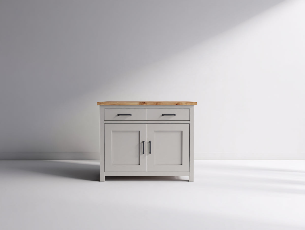 Aparador de madera 100 x 45 x 90 cm - gris marrón natural y negro - 2 puertas y 2 cajones con encimera de madera