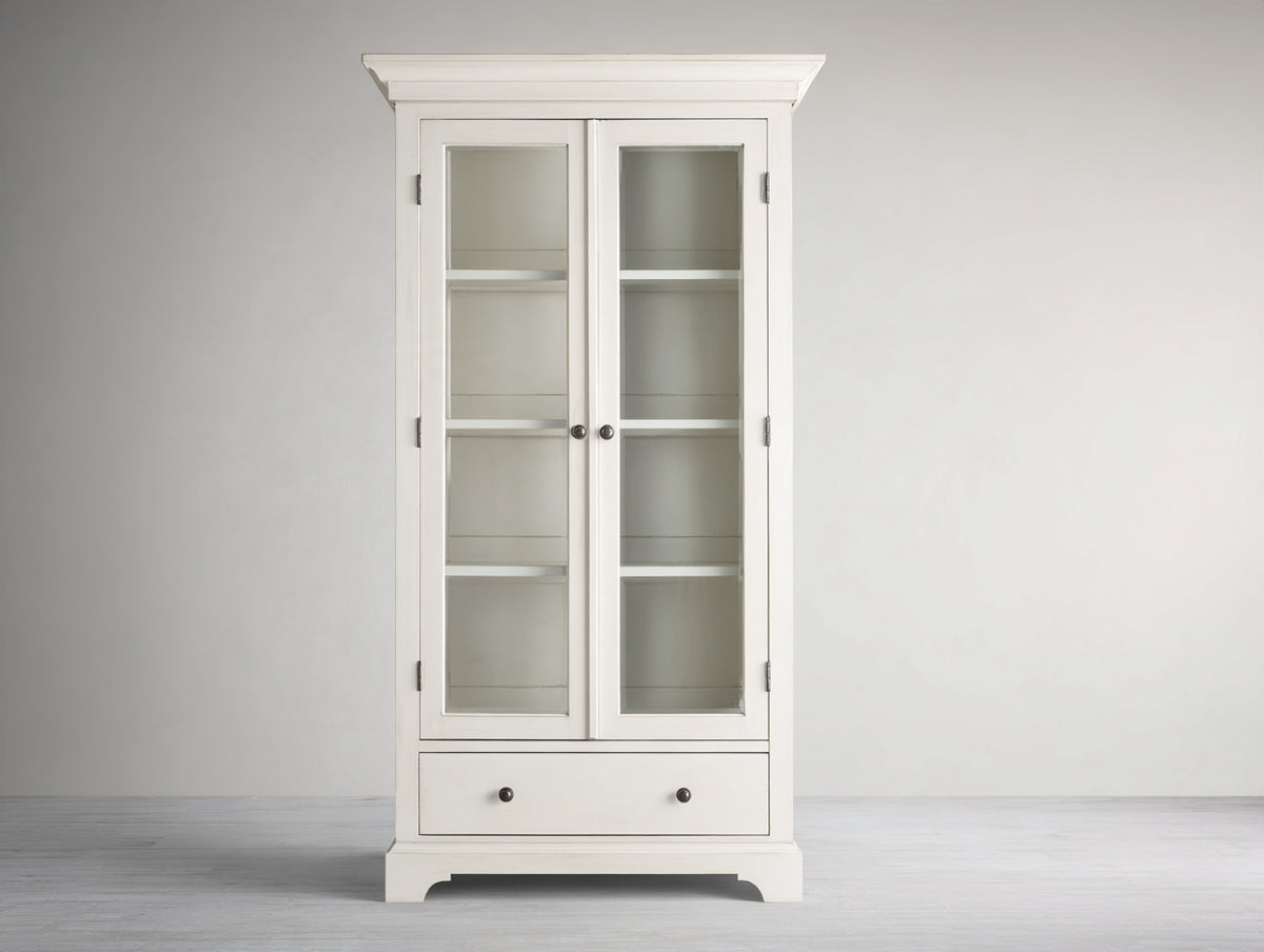 Vitrina de madera y vidrio 95x45x190 cm - Blanco y transparente - 2 puertas acristaladas con cajón inferior