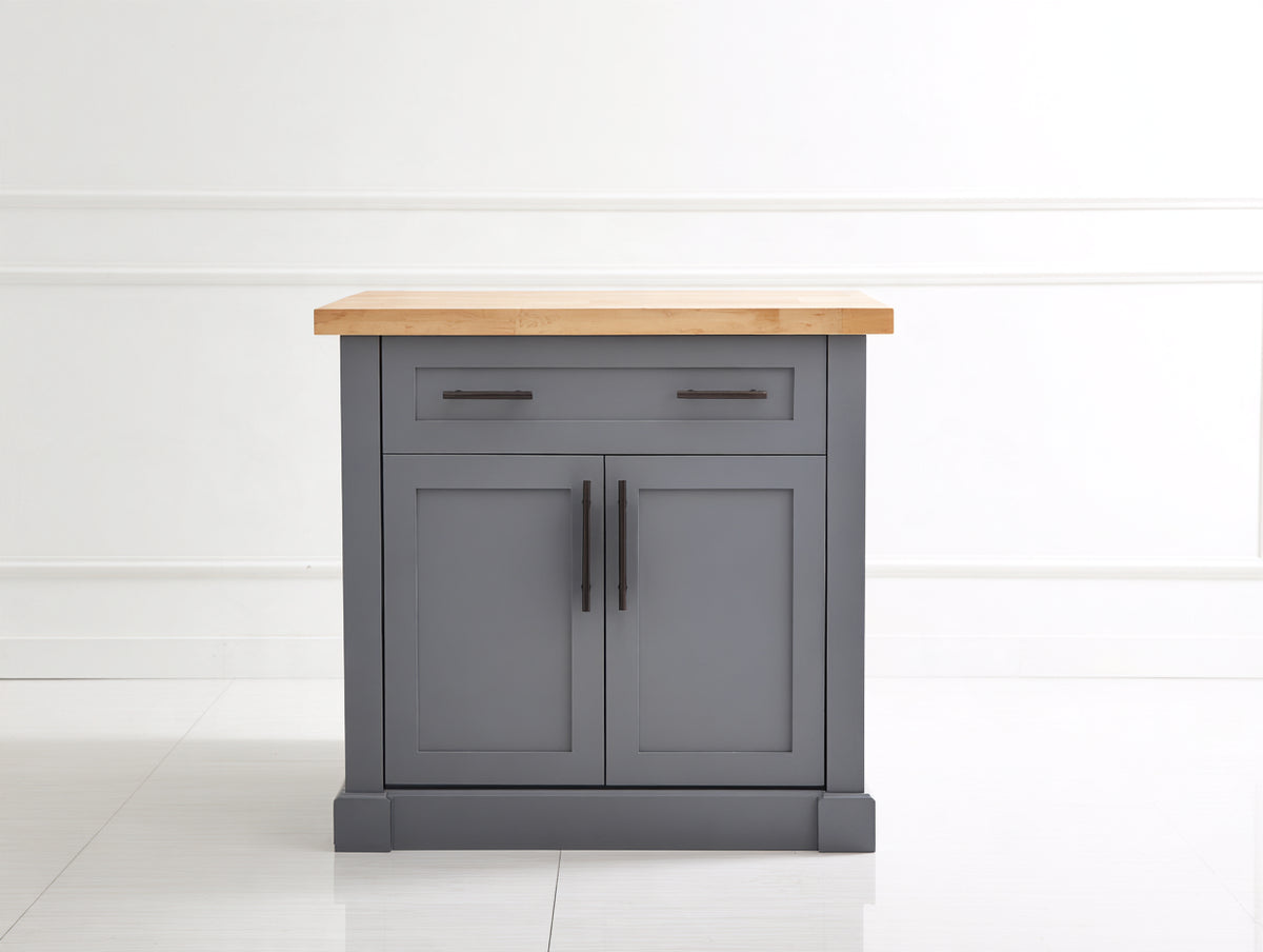 Aparador de madera 90x45x90 cm - Gris antracita madera natural y negro - 2 puertas con 1 cajón y encimera de madera