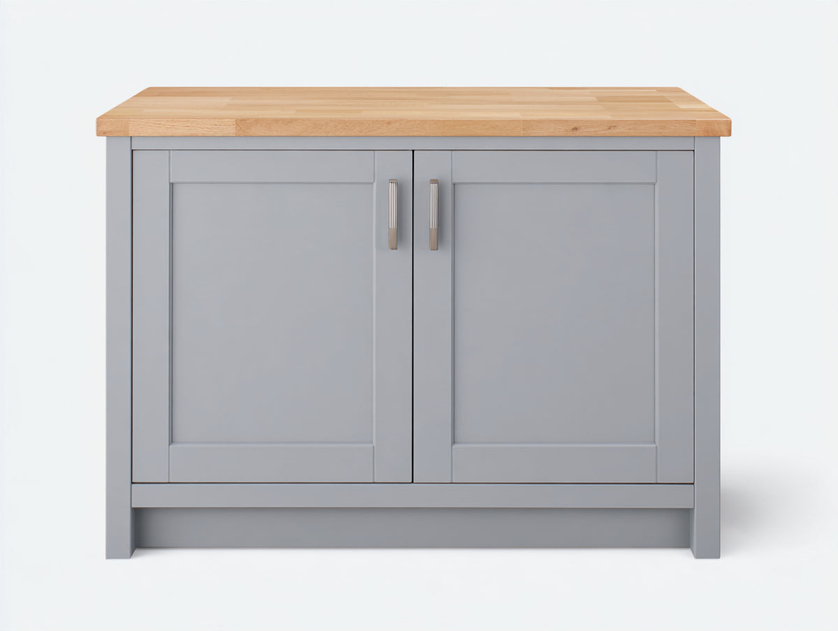 Aparador de madera 100 x 45 x 85 cm - gris claro y natural - diseño moderno con dos puertas y encimera de madera
