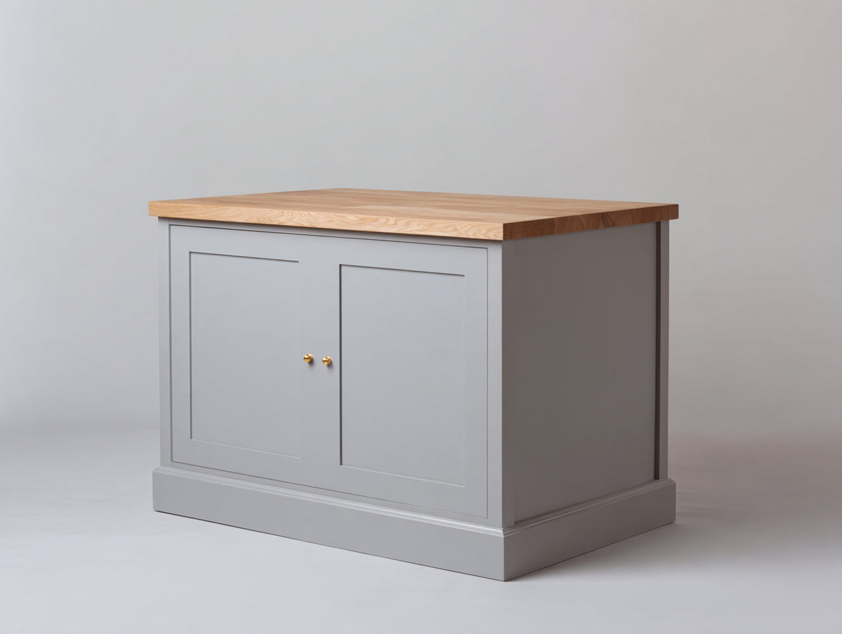 Aparador de madera 110 x 45 x 85 cm - Gris claro madera natural y dorado - 2 puertas y encimera de madera